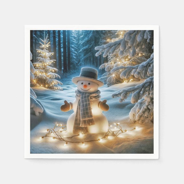 Schneemann mit Weihnachtslicht Serviette (Vorderseite)