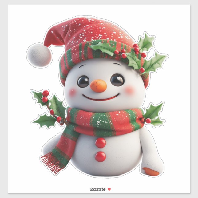Schneemann mit Weihnachtsmannmütze Aufkleber (Blatt)