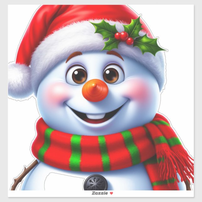 Schneemann mit Weihnachtsmannmütze Aufkleber (Blatt)