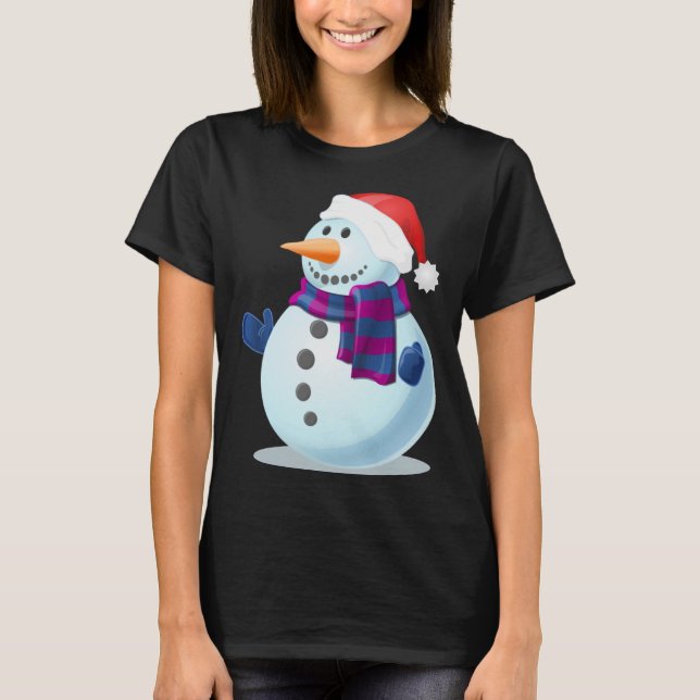 Schneemann mit Weihnachtsmannmütze T-Shirt (Vorderseite)