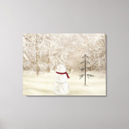 Schneemann mit Weihnachtsstar Leinwanddruck