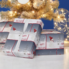 Schneemann mit Weihnachtsstern Geschenkpapier
