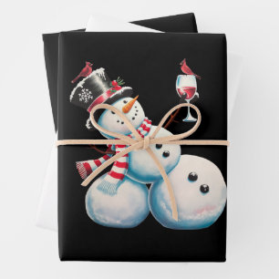 Schneemann mit Wein Weihnachten Lustiges Weihnacht Geschenkpapier Set