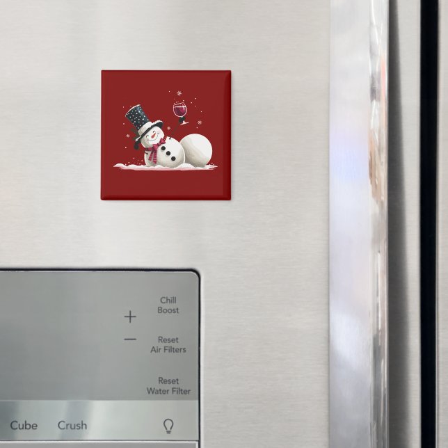 Schneemann mit Wein Weihnachtsgeschenk Xmas Feiert Magnet (In Situ (Kühlschrank))