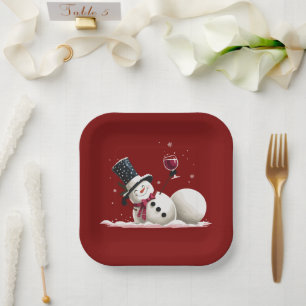 Schneemann mit Wein Weihnachtsgeschenk Xmas Feiert Pappteller