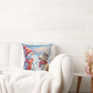 Schneemann mit Welpe Kissen