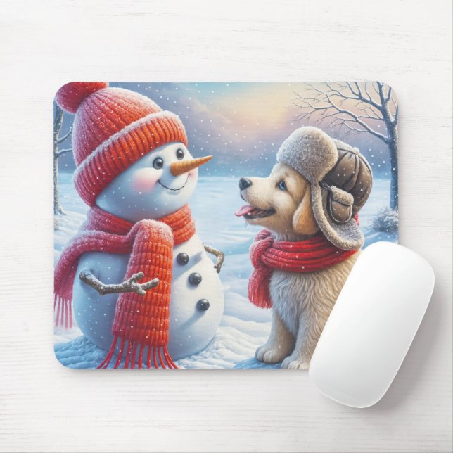 Schneemann mit Welpe Mousepad (Mit Mouse)