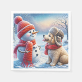 Schneemann mit Welpe Serviette