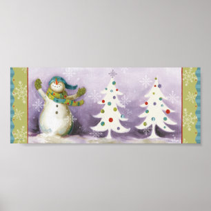 Schneemann mit Winter Mitten und Weihnachtsbäumen Poster