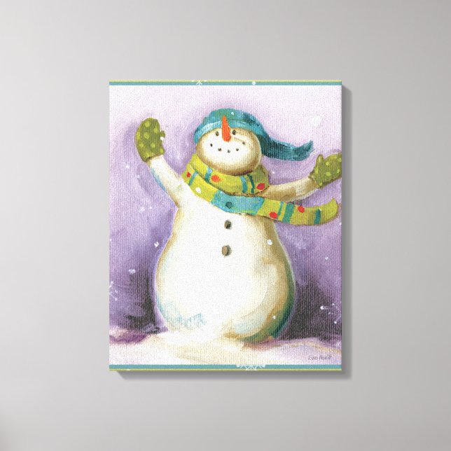 Schneemann mit Winter Mittens Leinwanddruck (Vorderseite)