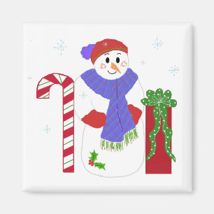 Schneemann mit Zuckerstange Magnet