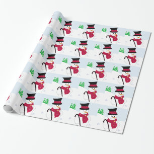 Schneemann mit Zylinder und Spazierstock Geschenkpapier