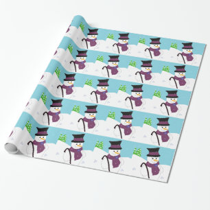 Schneemann mit Zylinder und Spazierstock Geschenkpapier