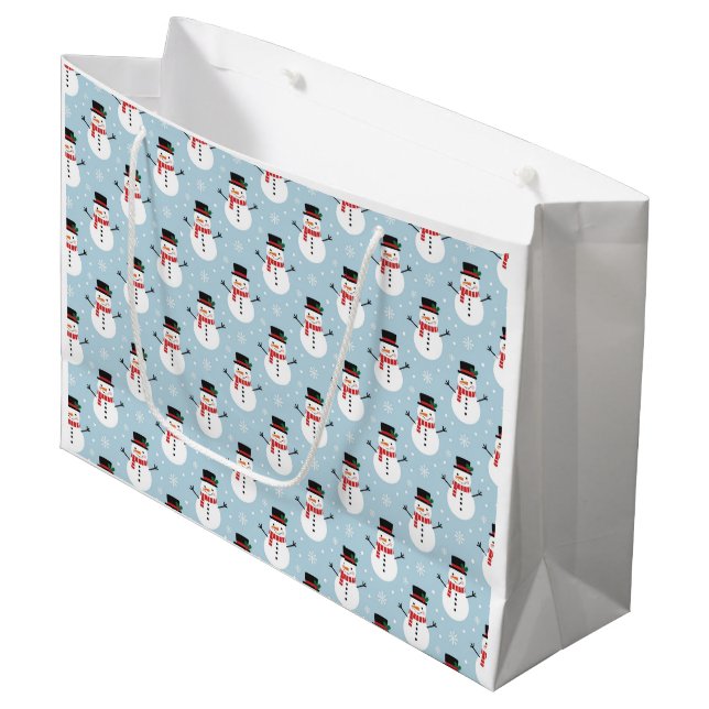 Schneemann-Muster Große Geschenktüte (Vorderseite Schrägansicht)