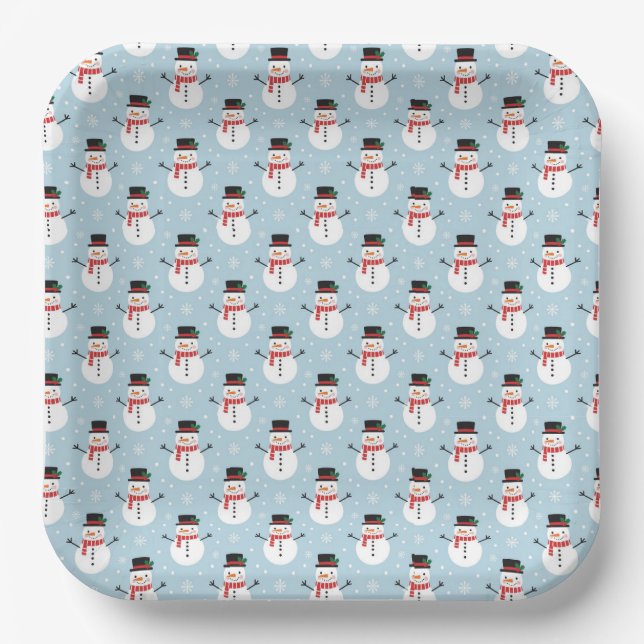 Schneemann-Muster Pappteller (Vorderseite)