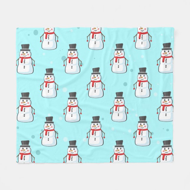 Schneemann nahtloses Muster  Fleecedecke (Vorderseite (Horizontal))