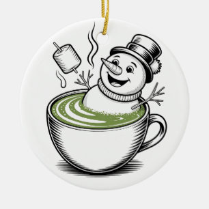 Schneemann nimmt Badewanne an Macha Weihnachten  Keramik Ornament