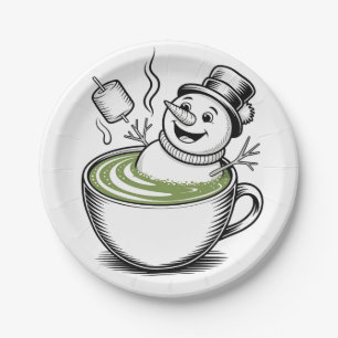Schneemann nimmt Badewanne an Macha Weihnachten Pappteller