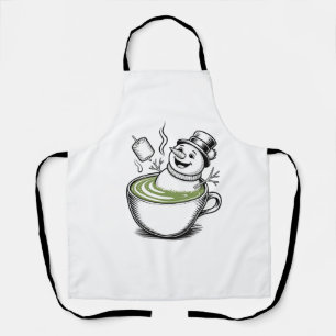 Schneemann nimmt Matcha-Weihnachtsbad Schürze