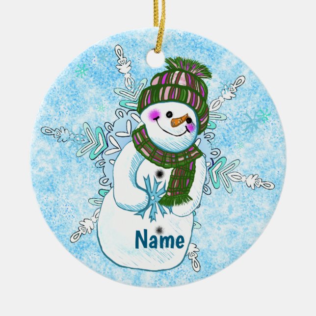 Schneemann-Oma-Ornament Keramik Ornament (Vorne)