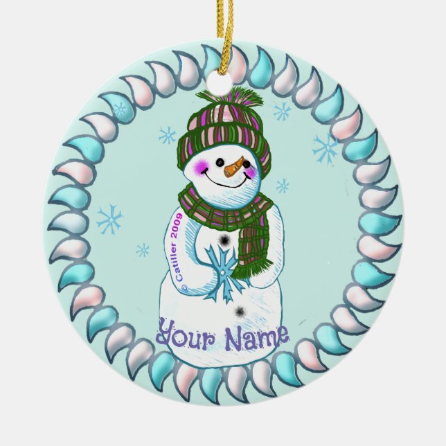 Schneemann-Oma-Ornamente Keramik Ornament (Vorne)