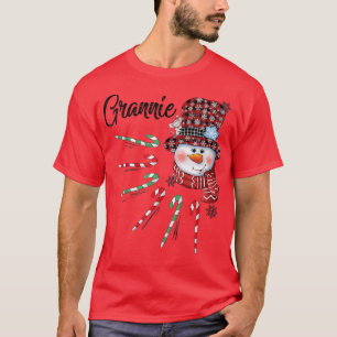 Schneemann Oma Zuckerstange Rot kariert Weihnachts T-Shirt