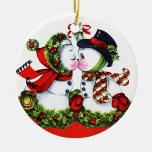 Schneemann-Paar beim Küssen Keramikornament