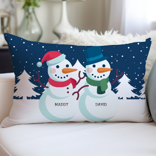 Schneemann-Paar Personalisierte Namen Weihnachten Lendenkissen