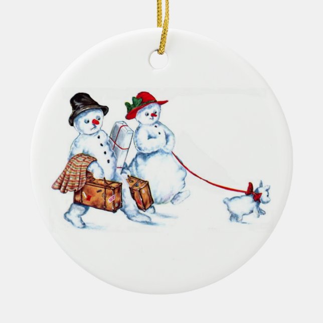 Schneemann-Paar-Weihnachtsverzierung Keramikornament (Vorne)