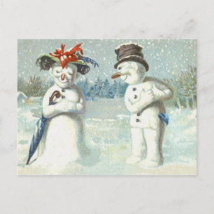 Schneemann-Paar Winter Schneefeld Postkarte