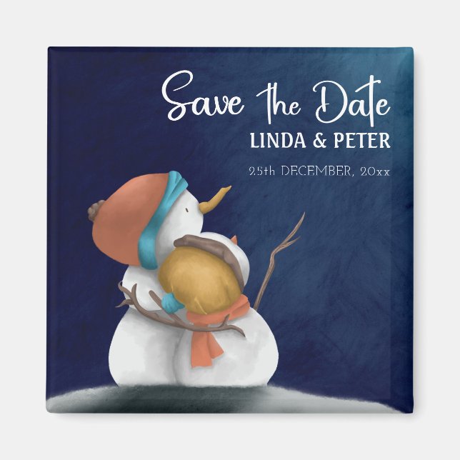 Schneemann-Paar Winterhochzeit Save-the-Date-Karte Magnet (Vorne)