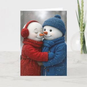 Schneemann-Paar zum Geburtstag in Schneeflocken Karte