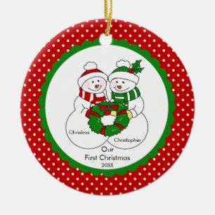 Schneemann-Paare unsere erste Weihnachtsverzierung Keramikornament