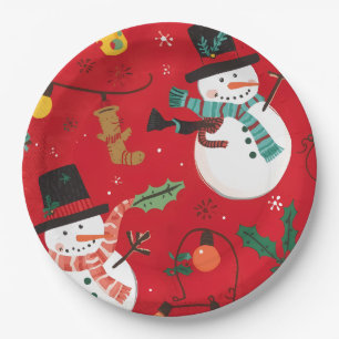 Schneemann-Papierteller rot Pappteller