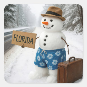 Schneemann per Anhalter nach Florida Quadratischer Aufkleber