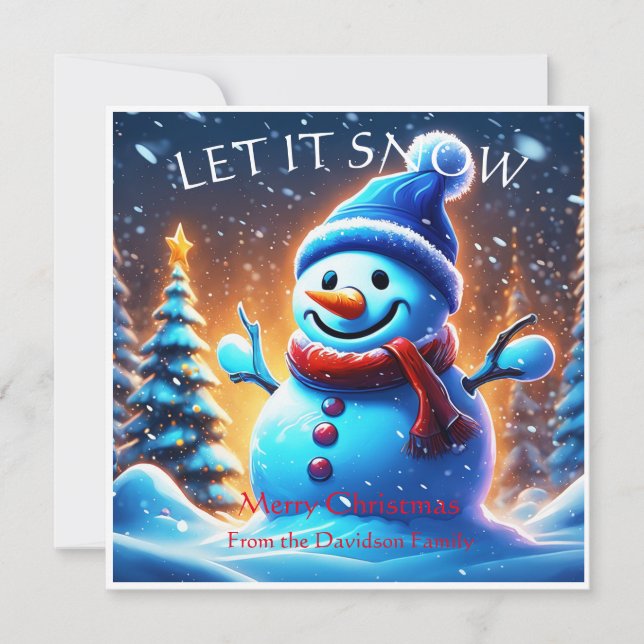 Schneemann : Personalisiert Retro Weihnachtskarte Karte (Vorderseite)