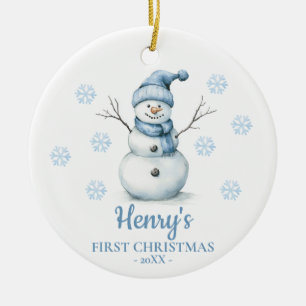 Schneemann Personalisiertes erstes Weihnachten des Keramik Ornament
