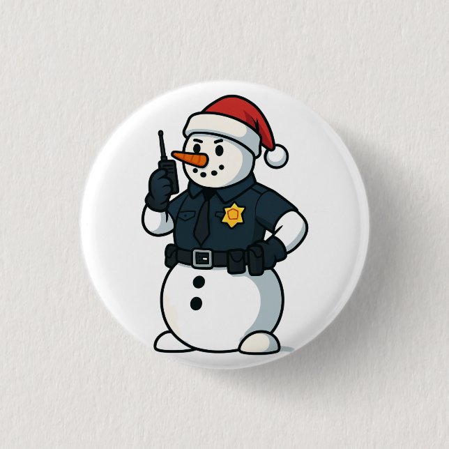 Schneemann Polizeibeamter Weihnachten 2026 Feierta Button (Vorderseite)