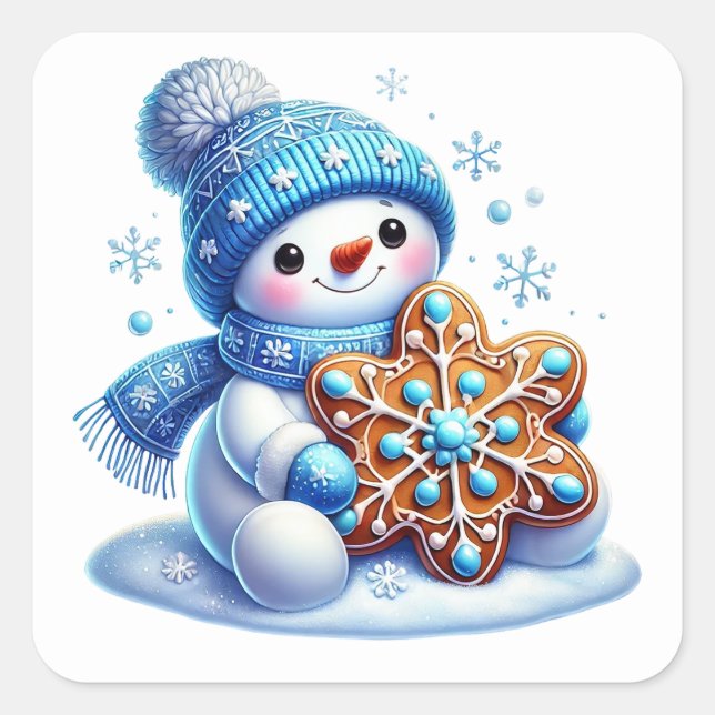 Schneemann Quadratischer Aufkleber (Vorderseite)