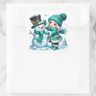 Schneemann Quadratischer Aufkleber