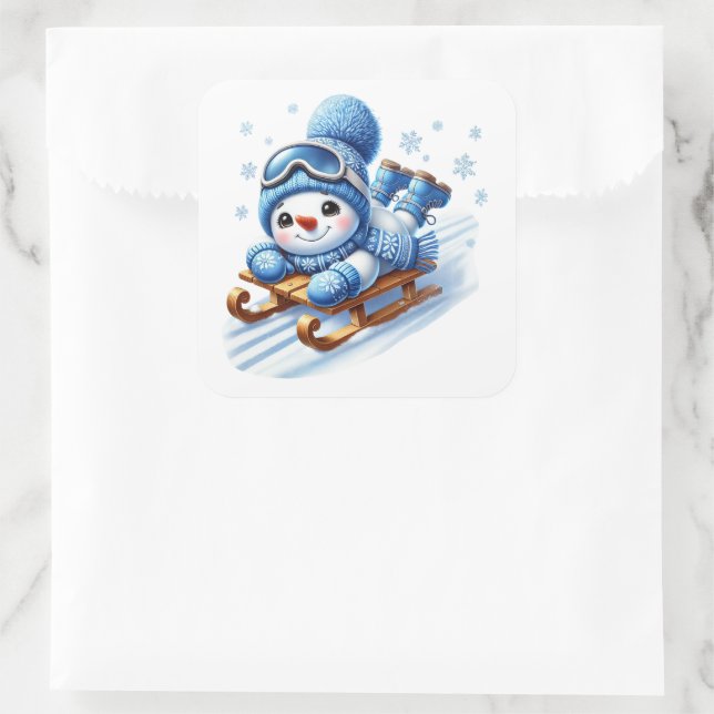 Schneemann Quadratischer Aufkleber (Tasche)