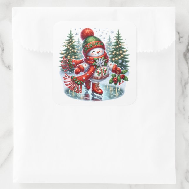 Schneemann Quadratischer Aufkleber (Tasche)