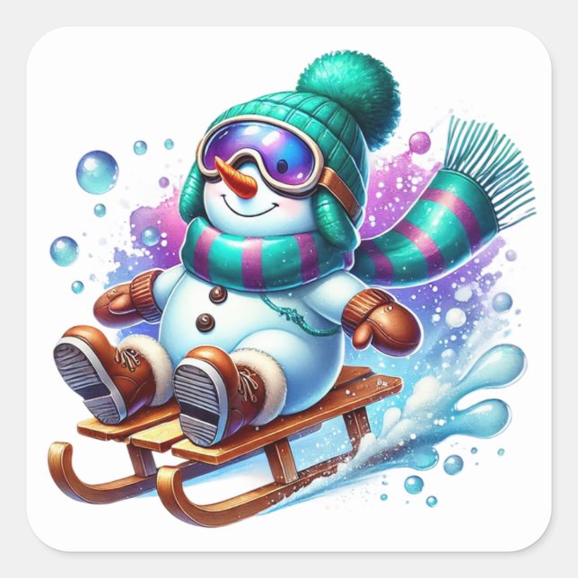 Schneemann Quadratischer Aufkleber (Vorderseite)