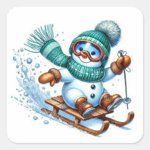 Schneemann Quadratischer Aufkleber