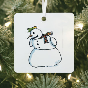 Schneemann quadratischer Metallschmuck Ornament Aus Metall