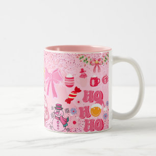 Schneemann rosa, frohe Weihnachten Zweifarbige Tasse