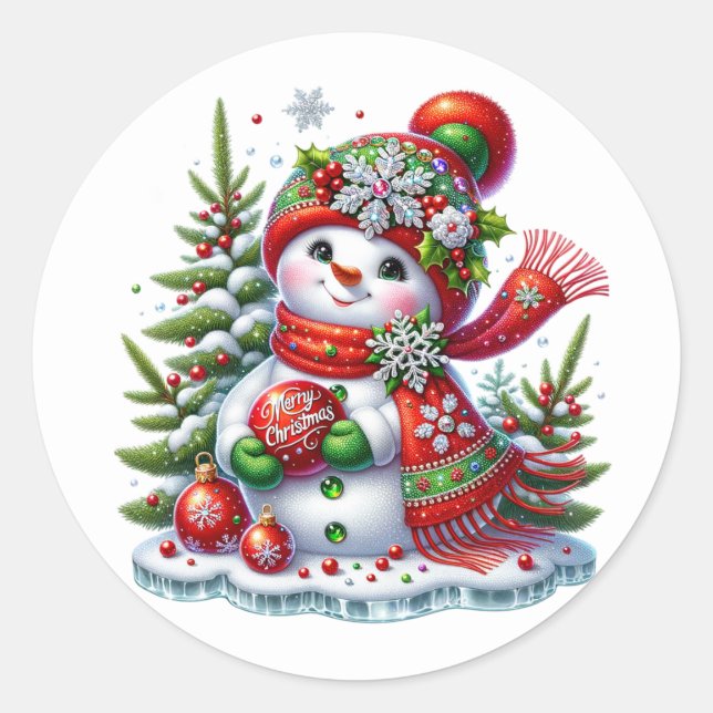 Schneemann Runder Aufkleber (Vorderseite)