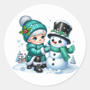 Schneemann Runder Aufkleber