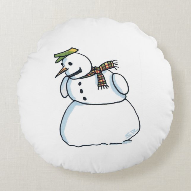 Schneemann rundes Poly Kissen (Vorderseite)