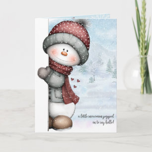 Schneemann schaut herein, denkt an Dich, Winteruma Karte